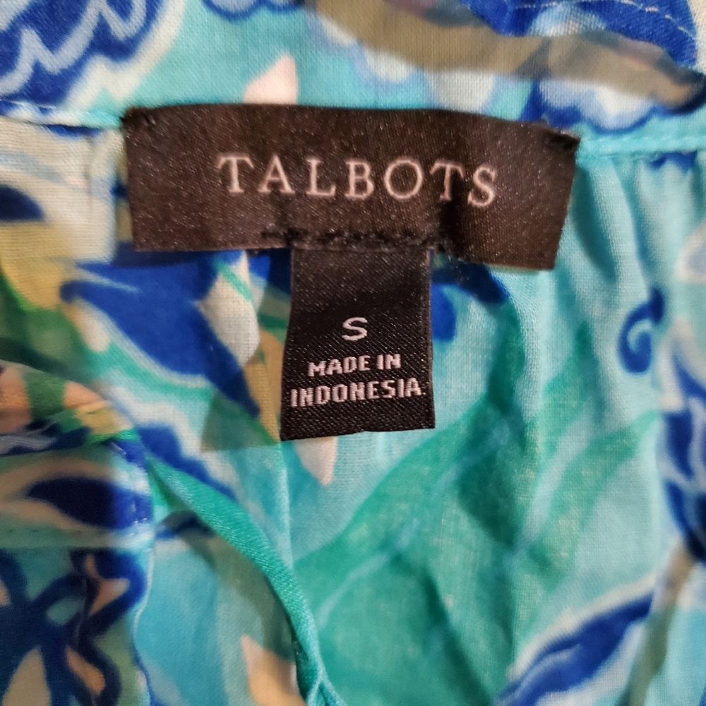 Talbots Tropical Floral Ruffle Trim Shell w Tassels - Picture 3 of 4
